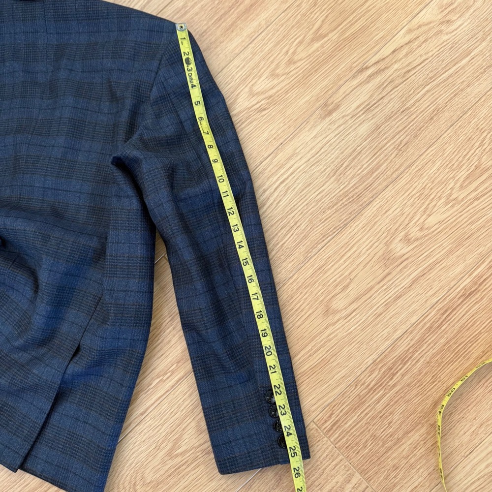 French Crown Suit Mens 42 34x31.5 Gray Blue Plaid Double Breasted AMAZING Wool - Picture 10 of 16